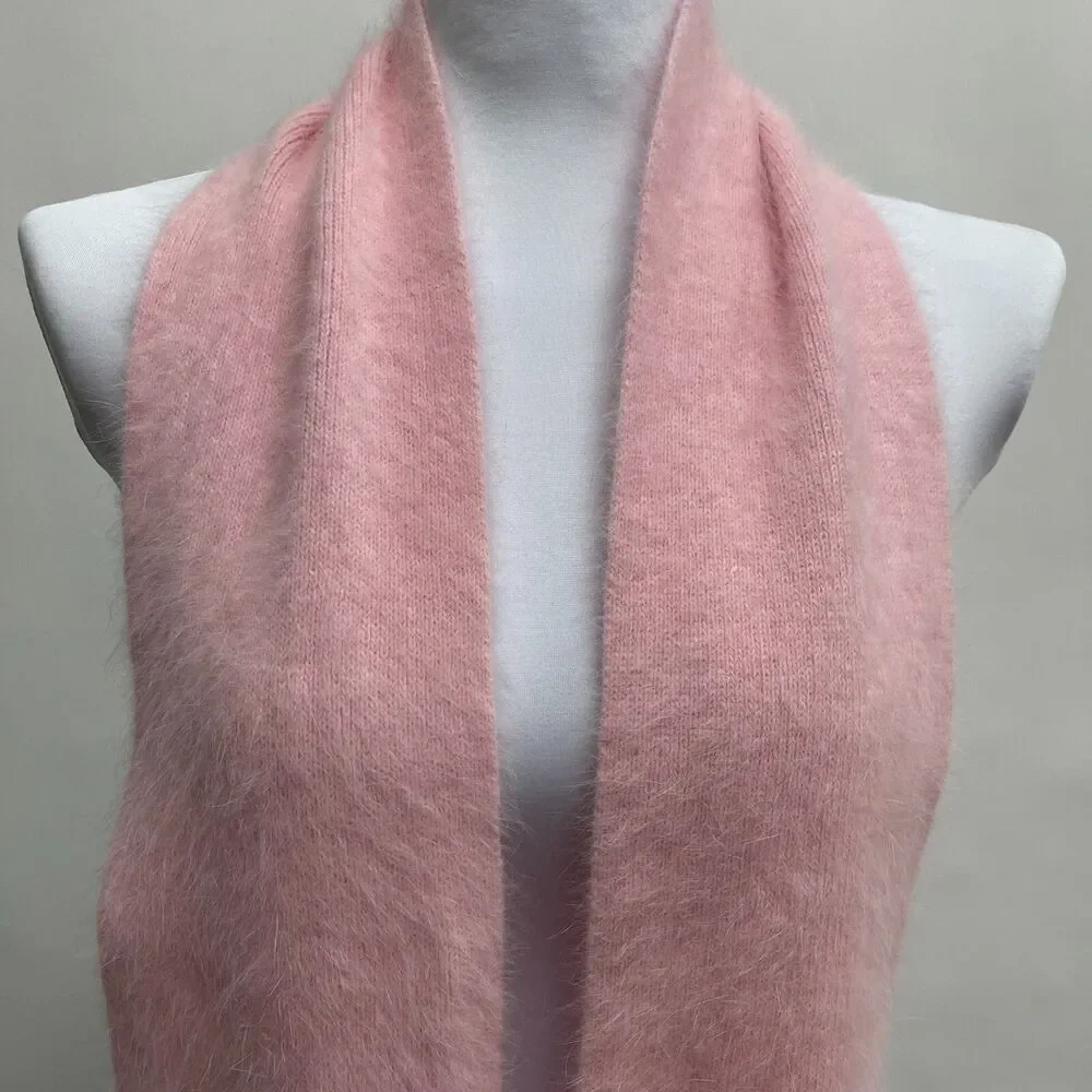 Angora Rabbit Hair Blend Scarf Pink‎ Fringe